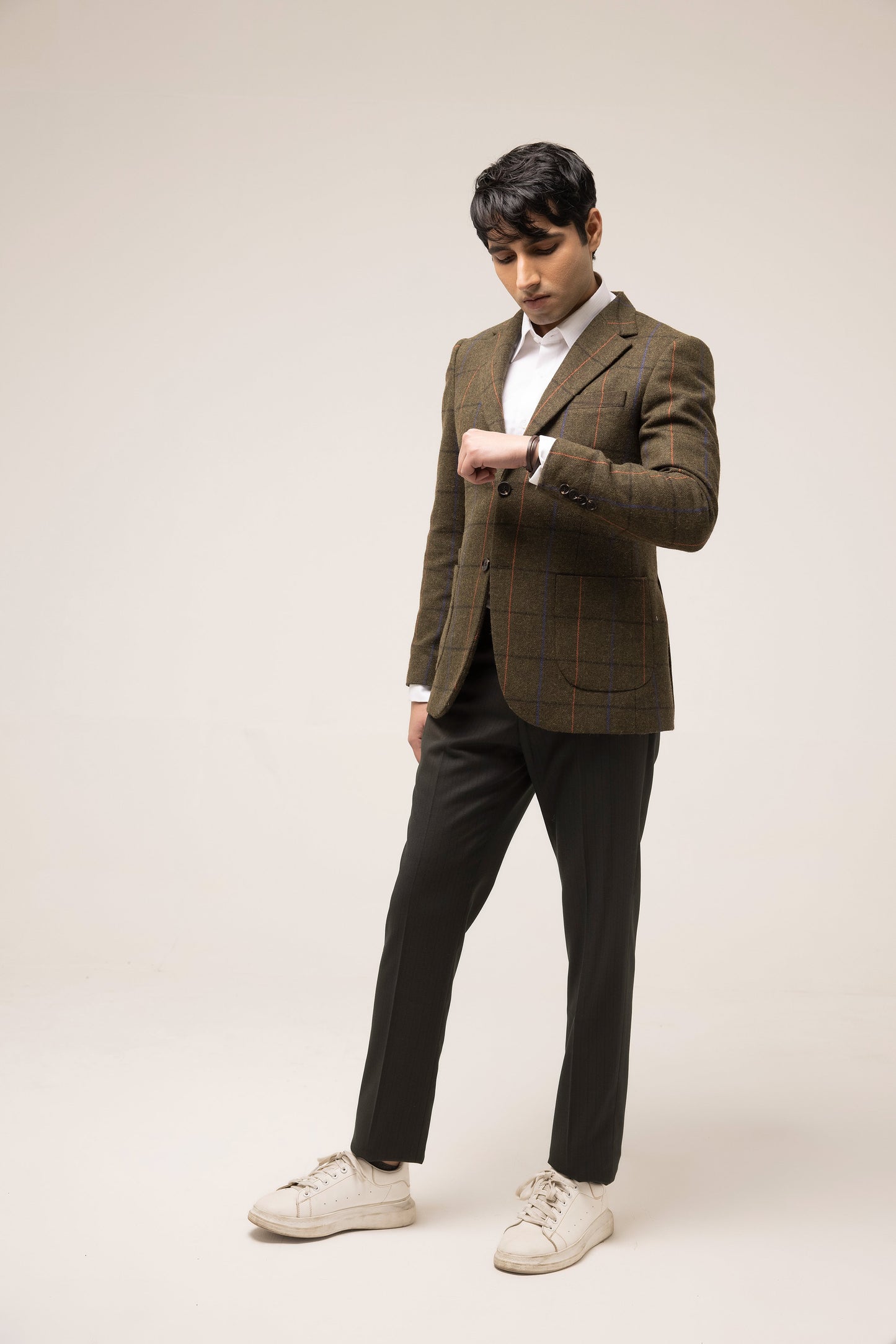 OLIVE CHECK CLASSIC BLAZER