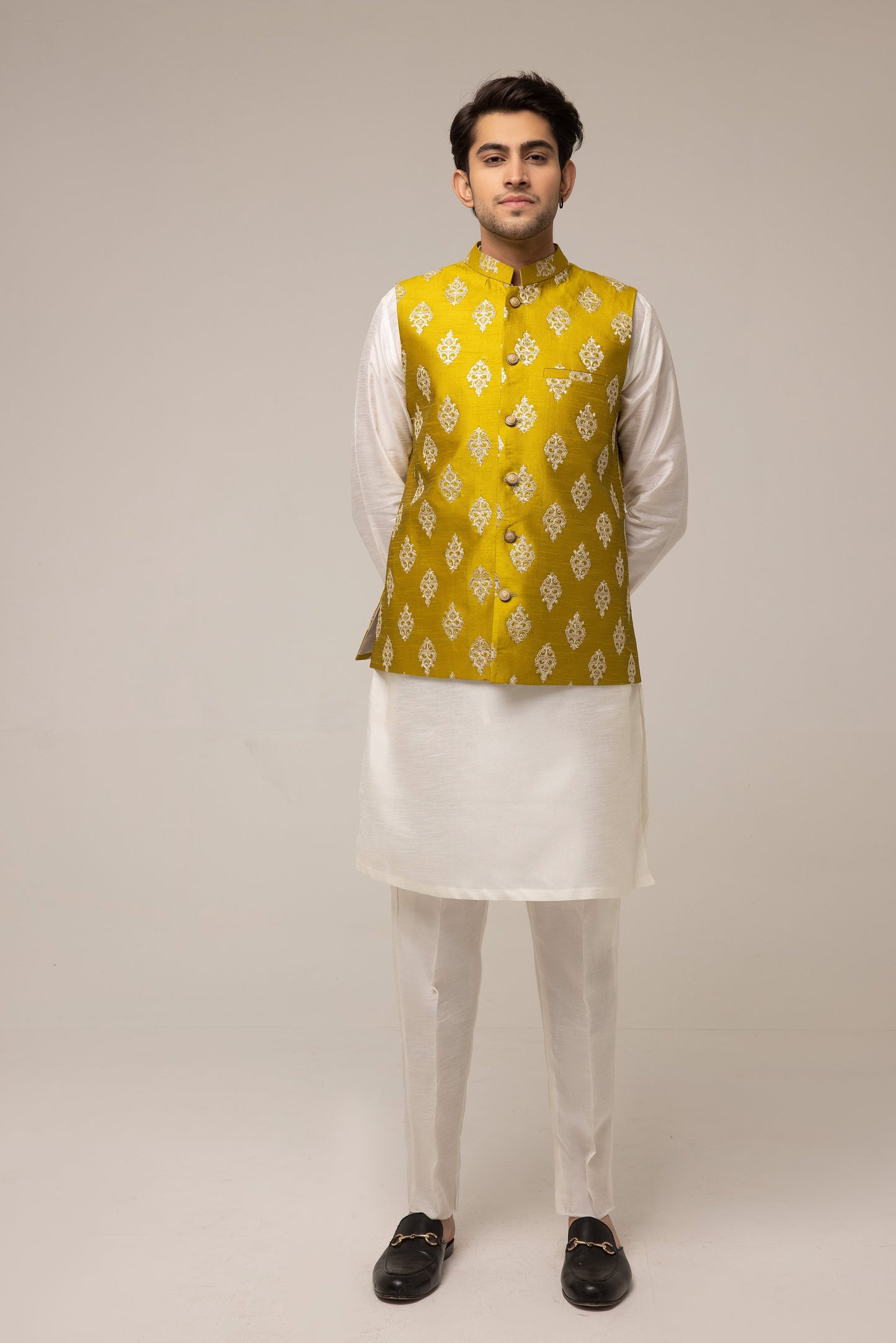 MEHNDI RAW SILK EMBROIDERED WAISTCOAT