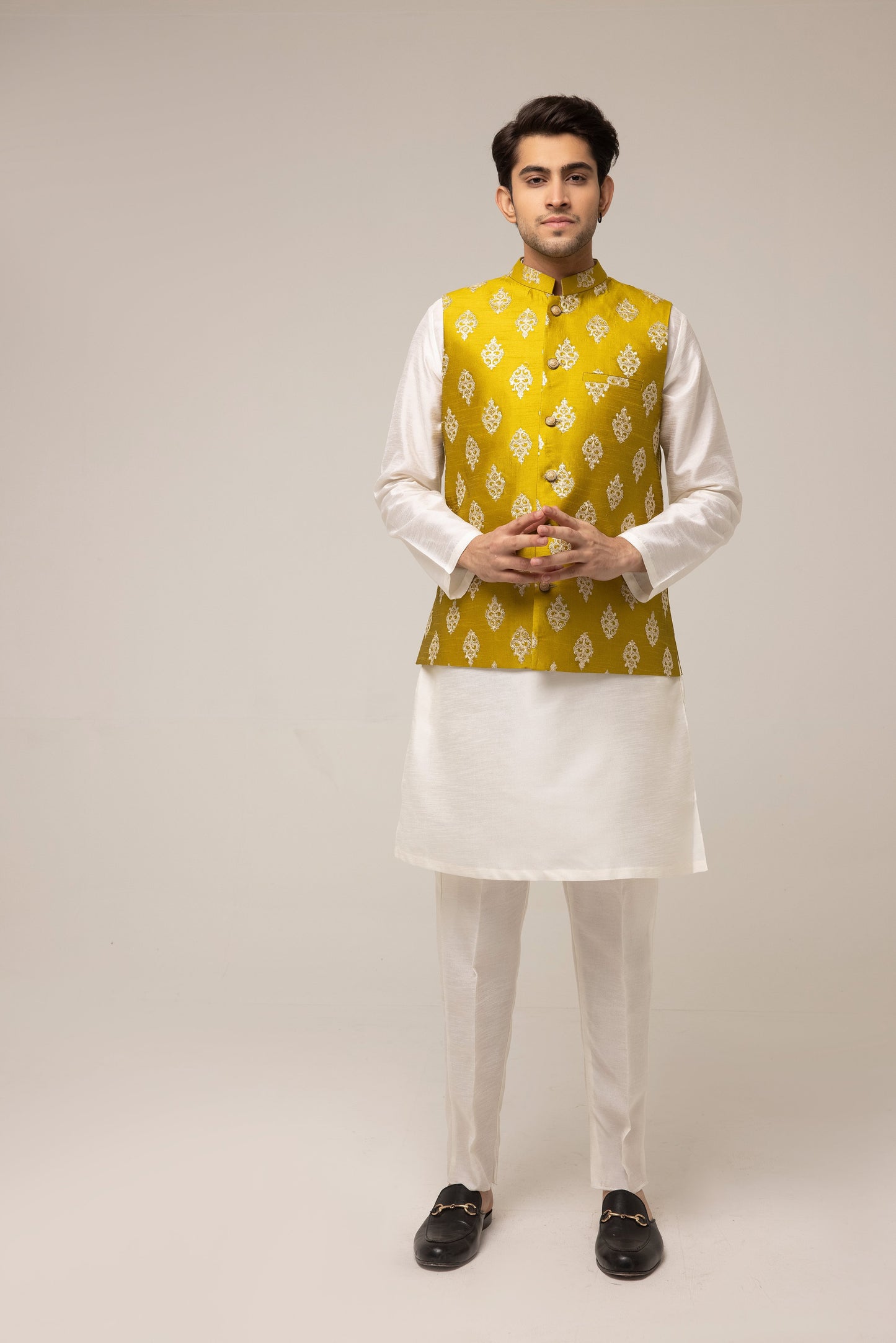 MEHNDI RAW SILK EMBROIDERED WAISTCOAT