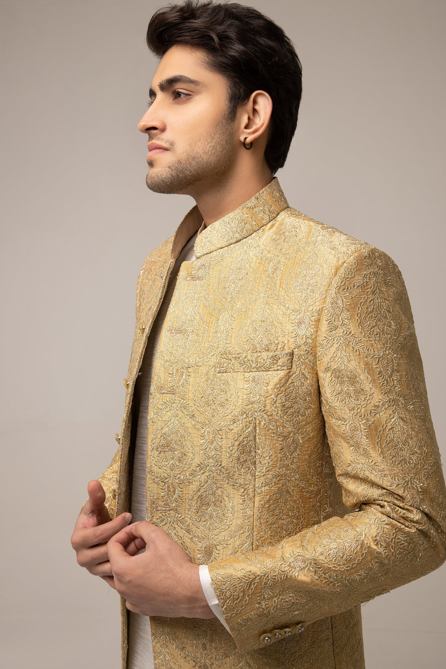 GOLD HEAVY EMBROIDERED PRINCE COAT WITH INNER SUIT