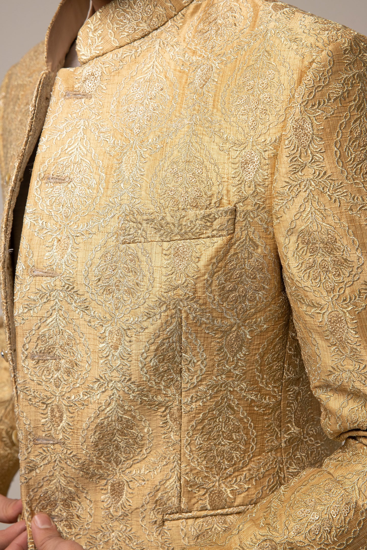 GOLD HEAVY EMBROIDERED PRINCE COAT WITH INNER SUIT